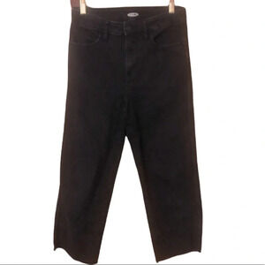Old Navy Stretch denim Wide leg cropped jeans raw hem  sz 8 black denim